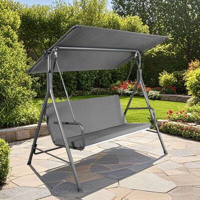 SUNJOY 2-Seat Italian-Made Patio Swing Chair with Adjustable Canopy and Cushions – Gray