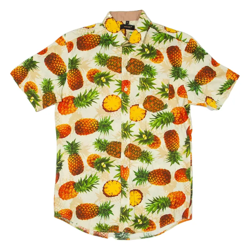 SMART Pineapple Mens Shirt Beige Crazy Pattern S