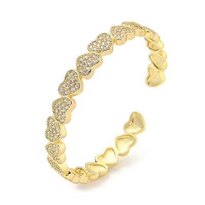 Heart Brass Micro Pave Clear Cubic Zirconia Open Cuff Bangles for Women