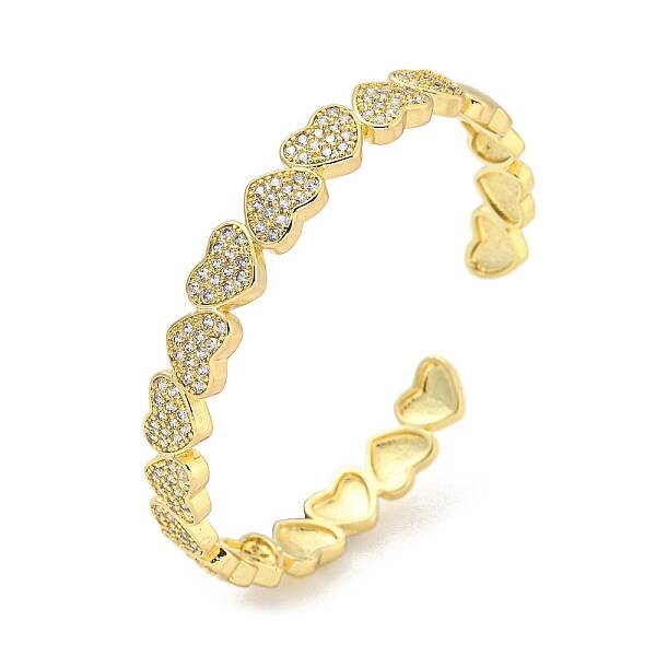 Heart Brass Micro Pave Clear Cubic Zirconia Open Cuff Bangles for Women