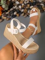 Women's Fashionable Plain Color Platform Sandals, Casual Versatile Buckle Design Wedge Sandals for Beach Vacation, All-match ...