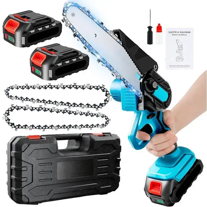 21V Cordless Mini Chainsaw 6-Inch - Compact Handheld Power Chain Saw with 2x2000mAh Batteries  Security Lock for Efficient Wo...