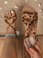 Women's Fashion Leopard Print Slip on Sandals, Casual Comfortable Flat Sandals for Summer, Lightweight Breathable Shoes for D...