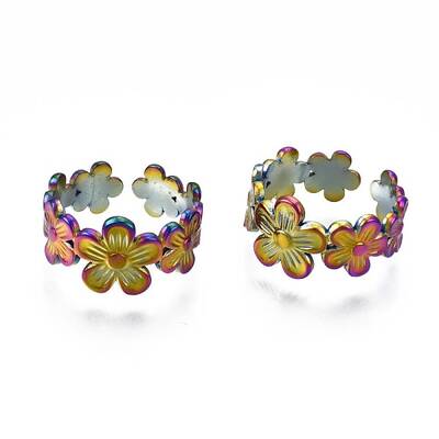 304 Stainless Steel Sunflower Cuff Ring