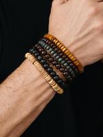 6pcs/set Men's Simple Wooden Beaded Bracelets Stack, Casual Elastic Adjustable Matching Bracelet, Daily Decoration, Gifts for...
