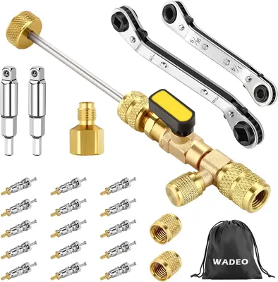 WADEO Valve Core Remover Tool & Hvac Service Wrench Set with Hex Bit Adapters, Dual Size SAE 1/4 & 5/16 Port, Hvac Tools with...