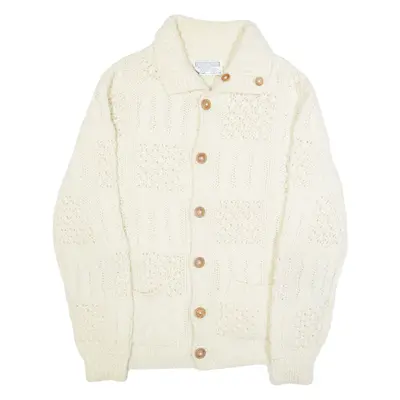 SEARS Womens Aran Cardigan Beige Button Neck Cable Knit Wool 2XL