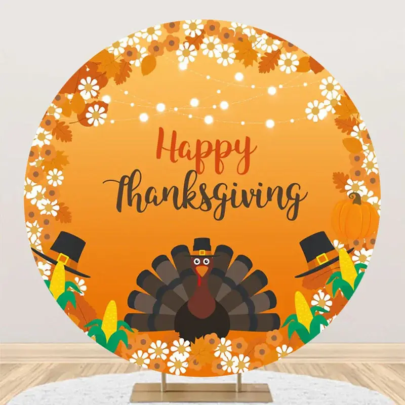Round Hat Light Turkey Maple Thanksgiving Backdrop