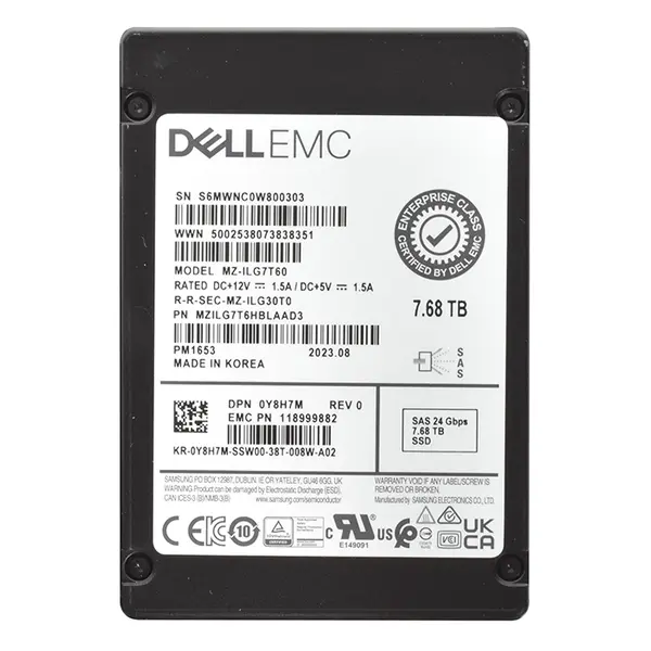 0Y8H7M Dell 7.68TB 2.5-inch 24GB/s SAS Triple-Level Cell Read-Intensive ISE Hot-Pluggable Solid State Drive for PowerEdge G14...