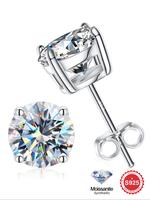 S925 Sterling Silver Synthetic Moissanite Stud Earrings, Eternal Promise Wedding Engagement Earrings, Fine Jewelry Anniversar...