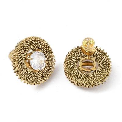 304 Stainless Steel Pave Cubic Zirconia Twisted Chain Disc Stud Earrings for Women