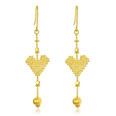 18K Gold Heart Drop Earrings
