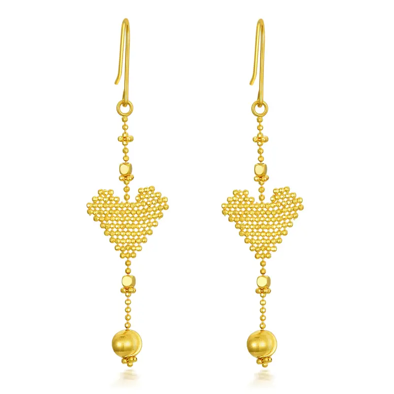 18K Gold Heart Drop Earrings