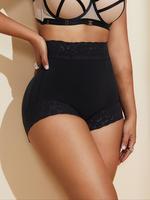 Women's Solid Contrast Lace High Waist Shapewear Shorts, Tummy Control Shaper for Daily Wear, Fall Ladies Shapewear Bottoms,...