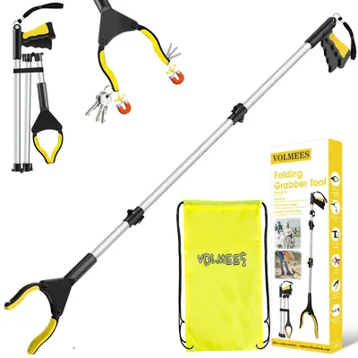 Volmees 43 Extra Long Grabber Reacher Tool, Grabbers for Seniors Grab it Reaching Tool w/Anti-Drop Cord, Lightweight Trash ...