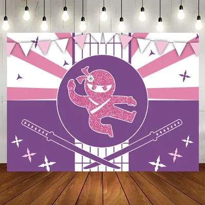 Aperturee Ninja Pink Glitter Birthday Backdrop For Girls
