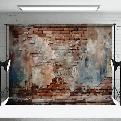 Aperturee Abandoned Brick Wall Peeling Plaster Cracks Backdrop