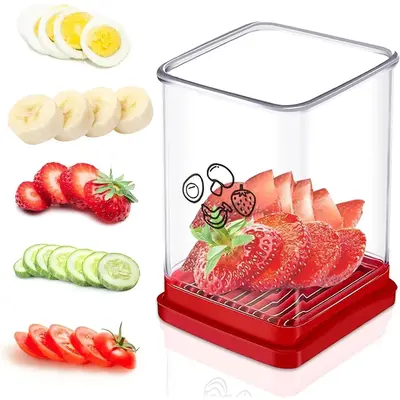 Cup Slicer Fruit Strawberry Cutter: Strawberry Slicer with Push Plate- Stainless Steel Cup Slicer, Quickly Making Fruits Vege...