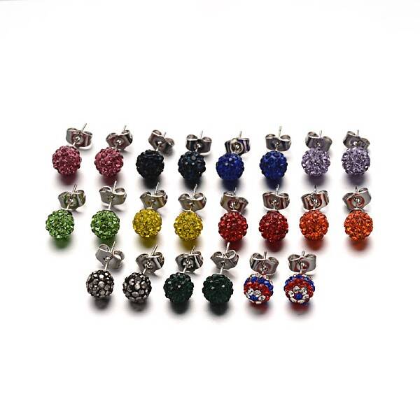 Polymer Clay Rhinestone Ball Stud Earrings