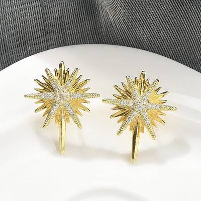 Brass Micro Pave Clear Cubic Zirconia Stud Earrings