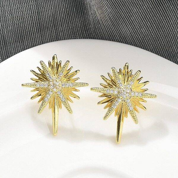 Brass Micro Pave Clear Cubic Zirconia Stud Earrings