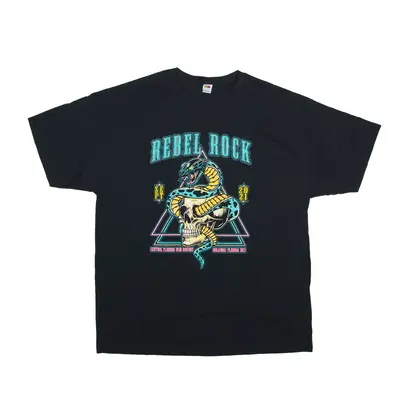 FRUIT OF THE LOOM Rebel Rock Florida USA T-Shirt Black Short Sleeve Mens XL