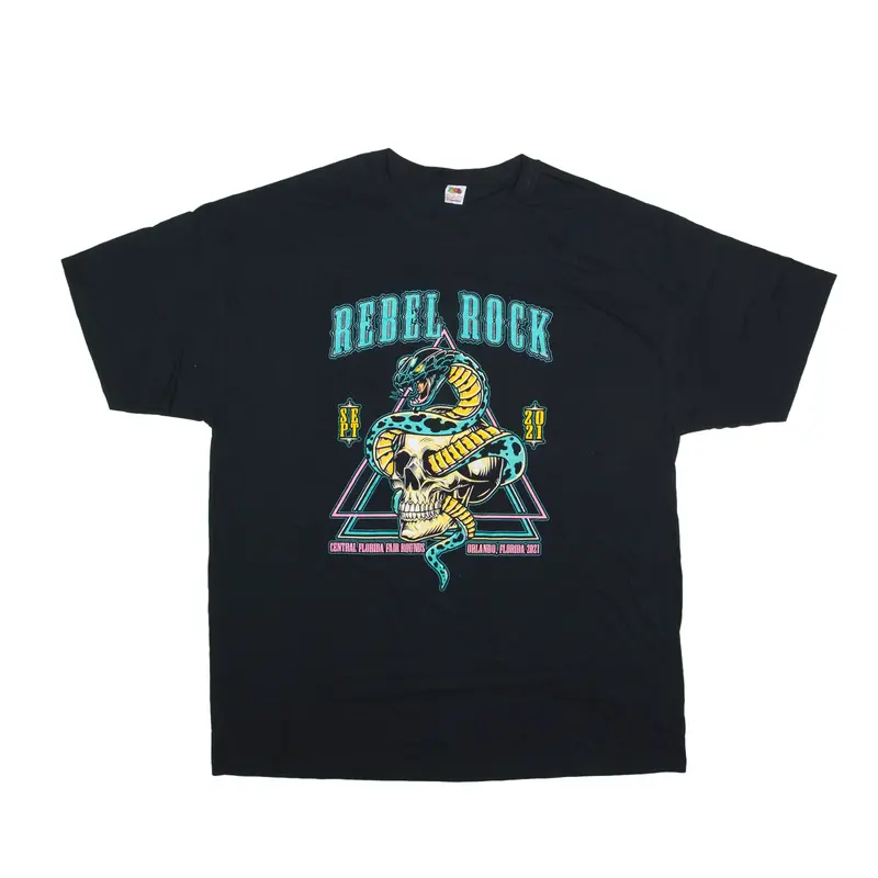 FRUIT OF THE LOOM Rebel Rock Florida USA T-Shirt Black Short Sleeve Mens XL