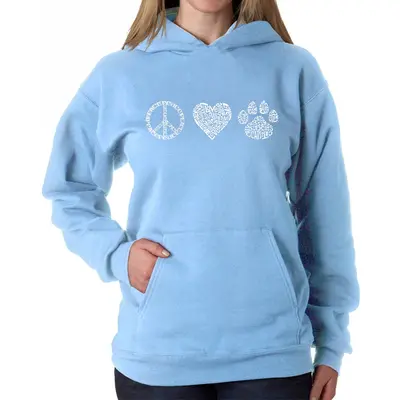 Peace Love Cats - Women's Word Art Hooded Sweatshirt - Purple - Large