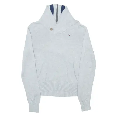TOMMY HILFIGER Mens Jumper Grey Roll Neck Tight Knit XS