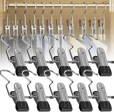 Stainless Steel 20pcs Laundry Hook Clips - Space Saving Rust-Proof Clothespins, Hat, Pants, Travel Hooks, 360° Rotating Hang...