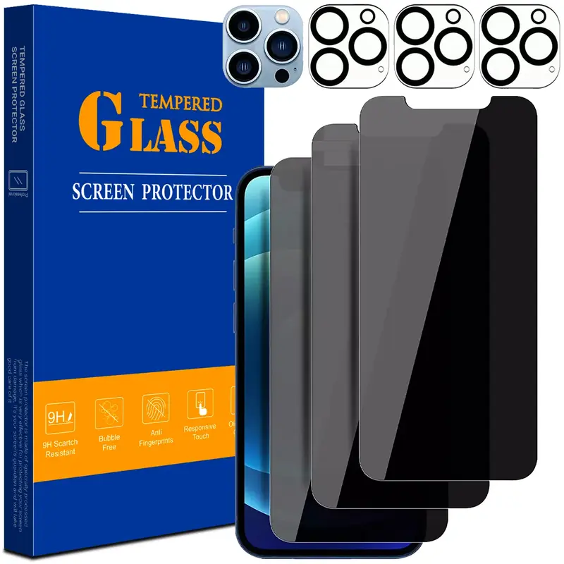 3 Pack Privacy Screen Protector with 3 Pack Camera Lens Protector For iPhone 17 16 15 14 13 12 11 Pro Max Tempered Glass Priv...