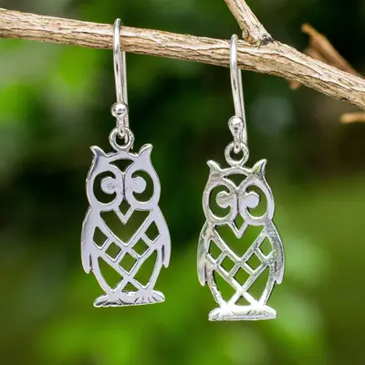 NOVICA Petite Owl Animal Themed Openwork Sterling Silver Earrings