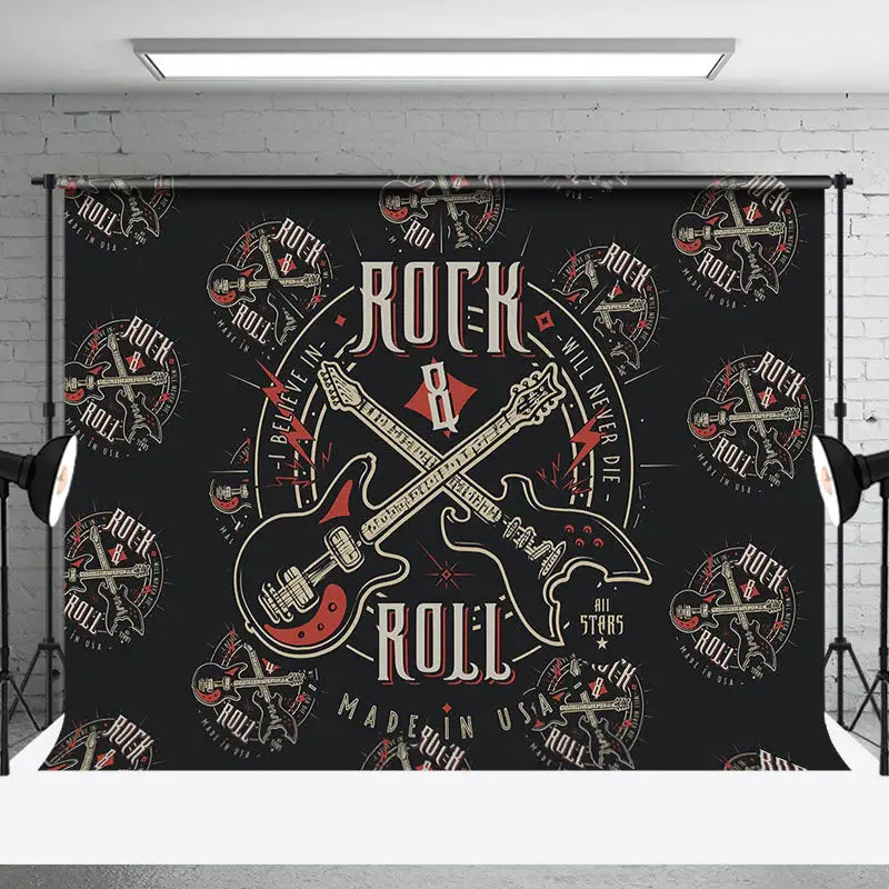 Black Repeated Guitar Rock And Roll Party Backdrop