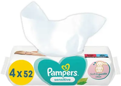 Pampers Sensitive Baby Wet Cleansing Wipes for Sensitive Skin 4x52 Pieces