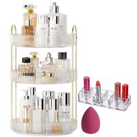 360 Degree Rotatable Cosmetic Storage Rack, Cosmetic Organizer with Makeup Sponge & Lipstick Storage Box, Multi-layer Cosmeti...
