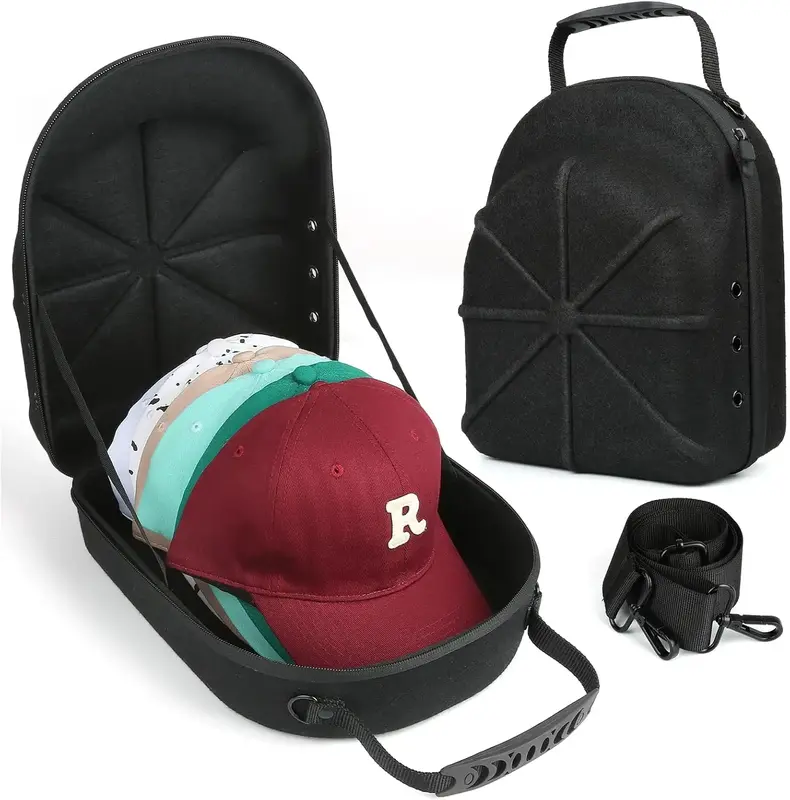 Hat Travel Case - For Cap Organizer durable Hard Hat holder This Hat Carrier fit 6 Baseball Cap With shoulder Strap & Carry H...