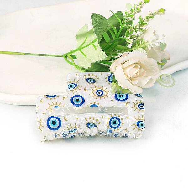 Rectangle with Evil Eye PVC Claw Hair Clips