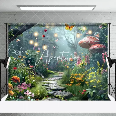 Aperturee Colorful Floral Lighted Forest Path Photo Backdrop, 3X2FT(1MX0.6M), 14 USD, forest backdrops, NYHD1I14-M