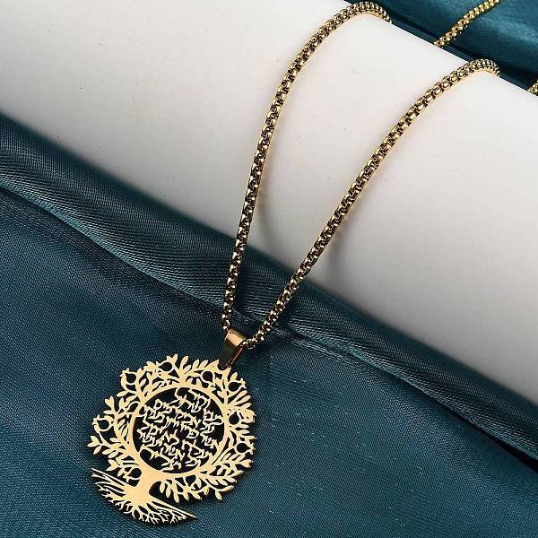 304 Stainless Steel Hollow Tree of Life Pendant Box Chain Necklaces