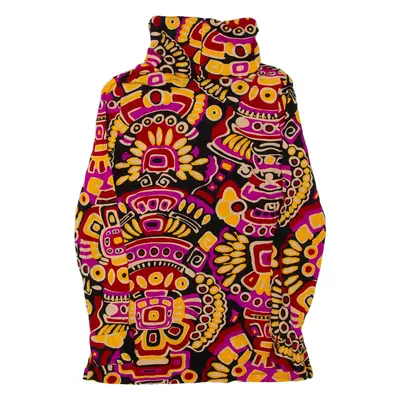 Womens Printed Top Red Roll Neck Long Sleeve Crazy Pattern S