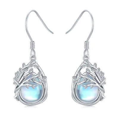 Sterling Silver Moonstone Tree Of Life Drop Earrings