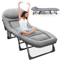 Adjustable 6-Position Reclining Folding Bed with Mattress & Pillow – Portable Sleeping Cot for Adults, Ideal for Camping, O...
