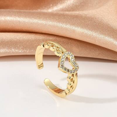 Heart Brass Micro Pave Clear Cubic Zirconia Open Cuff Rings for Women