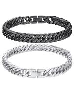 Stainless Steel Couple Chain Bracelet Set, Fashionable Cuban Chain Bracelet for Men & Women, Trendy All-match & Exquisite Jew...