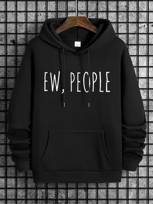 Men's Regular Fit Letter Print Drawstring Hoodie, Casual Long Sleeve Pocket Hooded Sweatshirt for Spring & Fall, Menswear for...