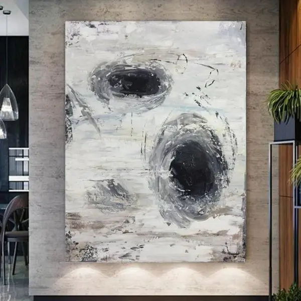 Abstract Black And White Artwork Minimalism Black Holes Oversized Painting | TEARING REALITY