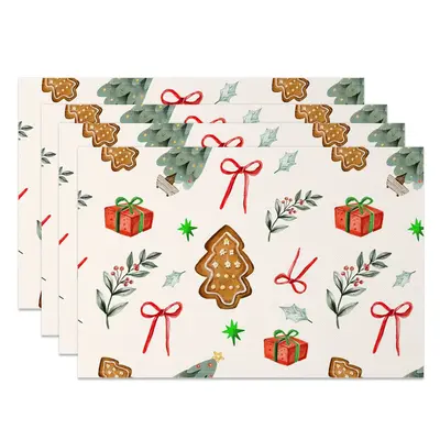 Aperturee Christmas Vibe Bow Tie Gift Tree Set Of 4 Placemats, 14x12 Inch, 15.8 USD, NYWH00407-S, placemats