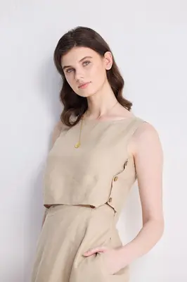 Boxy Crop Top in Neutral Beige | Color: Neutral Beige | Size: L