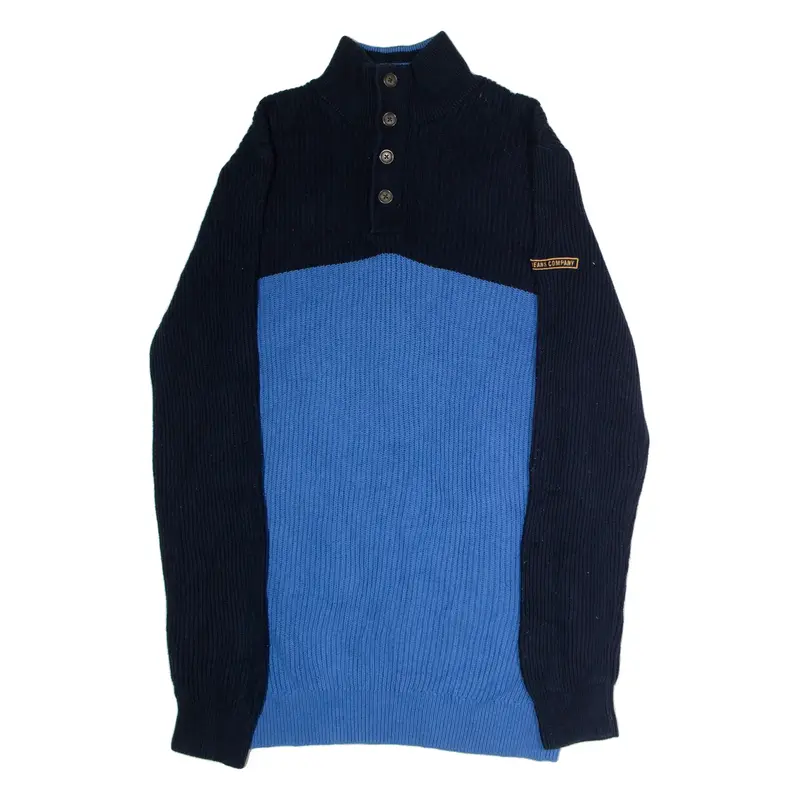 NAUTICA Mens Patterned Jumper Blue Colourblock Button Neck Chunky Knit XL