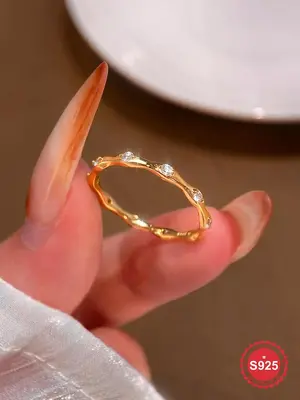 S925 Sterling Silver Simple Geometric Bamboo Design Ring, Fashion Accessories for Women, Trendy All-match & Exquisite Jewelry...